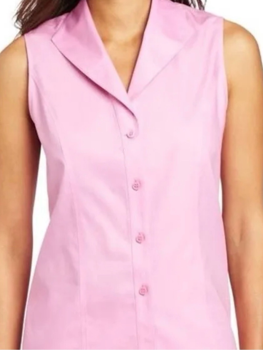 Jones New York Signature Sleeveless Pink Button-Front Blouse